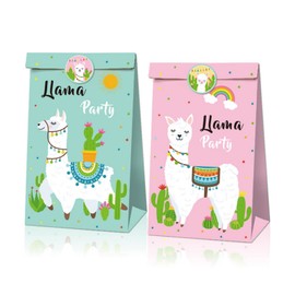 Llama Party Favor Bags 12 Pcs Llama Alpaca Candy Gift Bags Mexico Fiesta Treat Goody Bags Cactus Treat Bags with 18 Pcs Stickers Animal Themed Birthday Party Supplies
