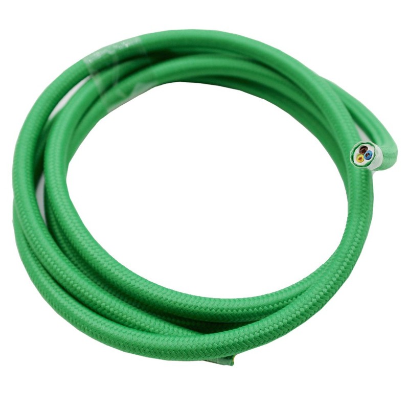 3 m Textile Cable Green Plain Colours 3 x 0.75
