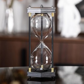 Fillable Hourglass Timer, Hexagon Wooden Frame Decorative Sand Timer (Empty Hourglass, Large Size)