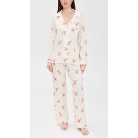 Eberjey Women's Gisele Printed Long Pajama Set, Floral Bloom Ivy/Vanilla Cream, M