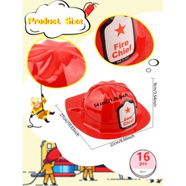 Cotiny 16 Pack Kids Firefighter Hats Plastic Red Fire Helmet for Kids Firefighter Theme Party Costume Accessory Dress Up Gift