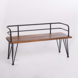 Christopher Knight Home Lastoro Outdoor Industrial Rustic Iron and Acacia Wood Bench, Teak Finish With Rustic Metal