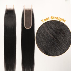 BEEOS 2x6 Yaki Straight SKINLIKE Real HD Lace Closure, 0.10mm Ultra-thin Invisible HD Lace Pre-Plucked Bleached Knots Human Hair Closure 18 Inch