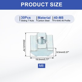 PATIKIL M8 Sliding T Nuts, 30 Pcs Hammer Head Fastener Nut Thread T Slide Drop in Nuts for European Standard 4040 Series 8 mm T-Slot Aluminum Extrusion Profile