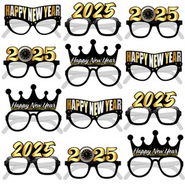 KatchOn, 2025 Glasses New Years Eve - Pack of 12 | New Years Eve Glasses for Happy New Years Decorations 2025 | Happy New Year Glasses for New Years Eve Party Supplies 2025 | NYE Party Favors 2025