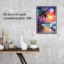 AIRDEA Diamond Art Paintings Kits for Adults,Beach Diamond Dots for Adults Beginner,12x16 Inch Sunset DIY Gem Art Kits Adults,Hawaiian Beach Arts and Crafts for Adults Home Wall Decor