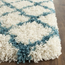 SAFAVIEH Kids Shag Collection SGK569C Moroccan Trellis Non-Shedding Living Room Bedroom Dining Room Entryway Plush 2-inch Thick Accent Rug, 2'3" x 5', Ivory / Blue