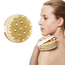Dry Brushing Body Brush with Soft Grip Natural Boar Bristles for Lymphatic Drainage,Cellulite Treatment,Skin Exfoliation Organic Spa Quality Body Scrubber,Massager for Shower and Dry Brushing