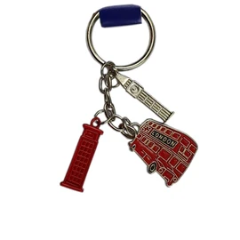 London Metal Charm Keychain - 3D Red Telephone Box Phone Booth/Big Ben Elizabeth Tower/Double-Decker Routemaster Bus/Key Chain Ring/British Keyring Souvenir from England United Kingdom