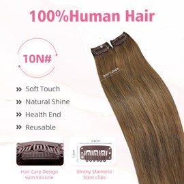 Vlasy Clip in Hair Extensions Real Human Hair, 2 Pcs Seamless Human Hair Extensions Clip in, Straight Double Weft Real Hair Clip Extensions 10N# 16 Inch