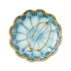 Jewelry Dish Tray, Ring Dish, Ceramic Trinket Tray, Key Bowl, Decorative Plate, for Friends Sisters Daughter Mother (retro blue)