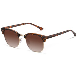 MEETSUN Retro Semi Rimless Polarized Sunglasses for Men Women Classic Trendy Driving Sun Glasses UV Protection Leopard Brown