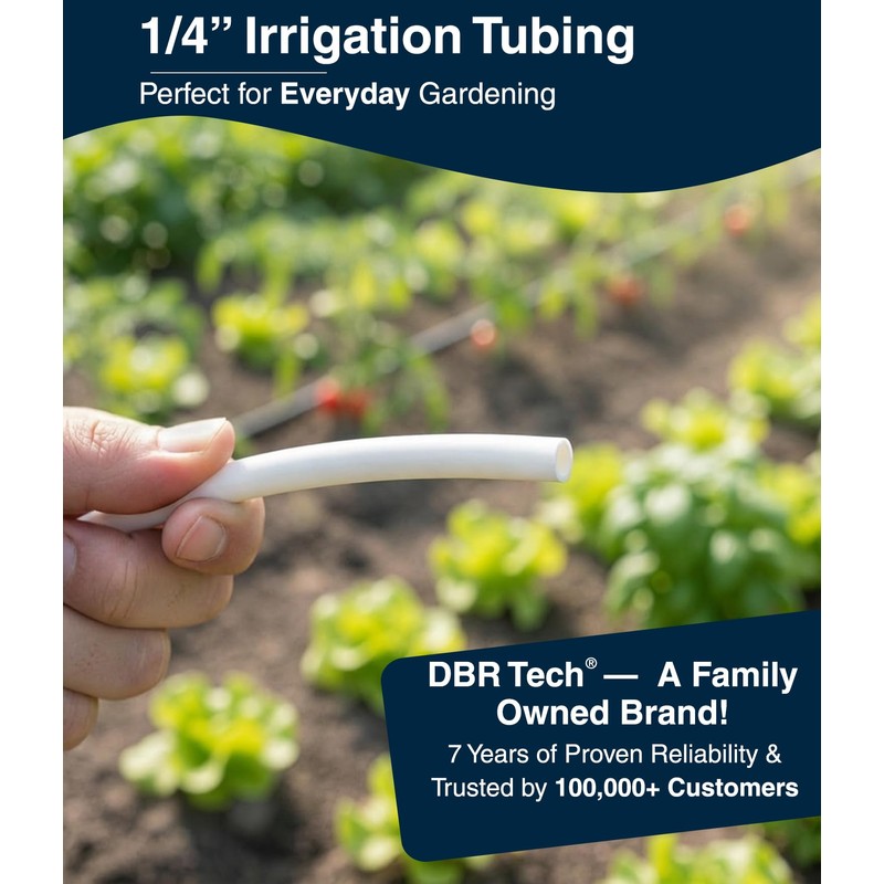 DBR Tech® 1/4 Drip Irrigation Tubing, 200 Feet, Flexible PVC