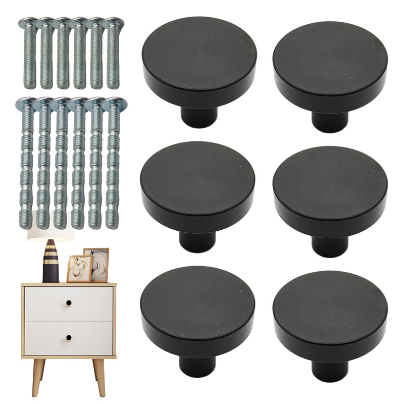 FralnFit Cabinet Knobs Set, 6Pcs Black Handles for Cupboards, Matt