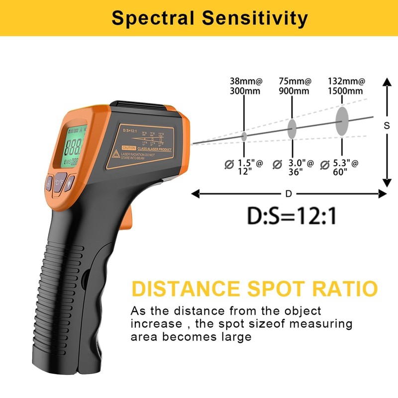 SpeedyFPV Industrial Infrared Thermometer, Digital LCD Display, -58-752°F Range, 12:1
