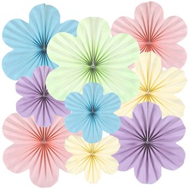 Justforjoyful 9PCS Pastel Paper Flowers Decorations Pastel Paper Fans Paper Floral Backdrop Decor 3D Pastel Paper Tissue Flowers Decorations for Classroom Wall Room Bulletin Board Birthday Supplies