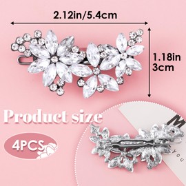 Isslly 4 PCS Rhinestone Flower Hair Clips, Sparkle Silver Bridal Hair Barrette, Elegant Crystal Headpiece for Women, Girls, Brides for Wedding, Parties, Festivals