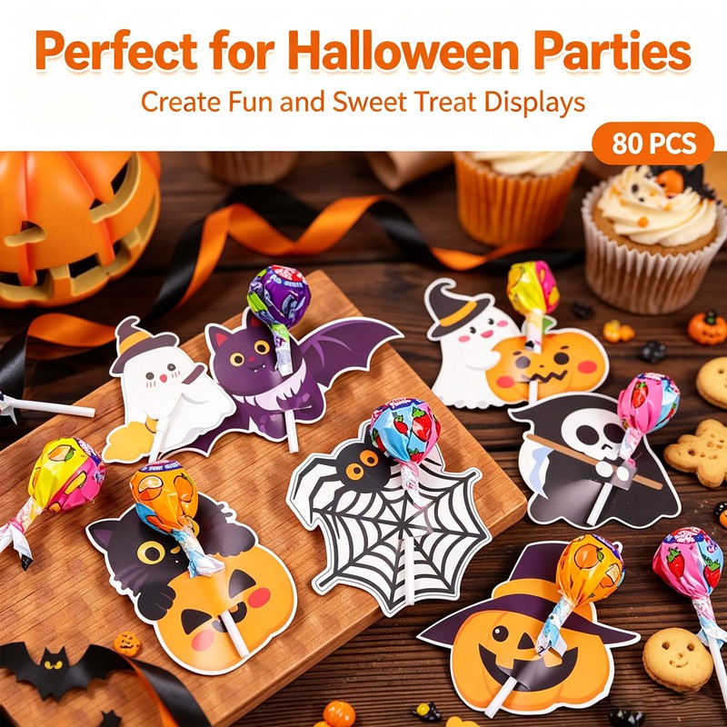 80 Pcs Halloween Paper Cards Lollipop Jam Chocolate Candy Holder