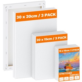 Koncci 9 Pack Stretched Canvas for Painting, Framed Blank Canvas Set 30x20 20x15 15x10cm, Acid-Free/Cotton/280 GSM/Triple Primed Canvases for Acrylic, Oil Paint & Wet Art Media Artwork School