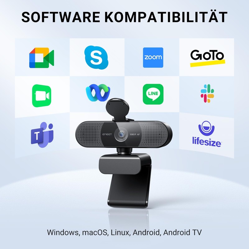 EMEET HD Webcam - C960 AF 1080P Webcam mit Objektivabdeckung