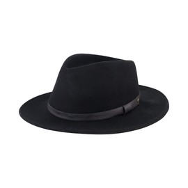 Christian Siriano New York Fedora Hat, Wool Felt Wide Brim Panama Fashion Hat with Faux Pebble Leather Belt Band, Black, One Size, Black, One Size