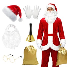TUAHOUS Santa Claus Costume, Adult, Santa Cos, Men's, Christmas, Scrubbing Costume, Christmas, End-of-Year's Party, Events, Parties, Costumes, Stage Costume, Entertainment, 6-Piece Set