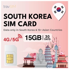 travSIM SIM card for South Korea | 15GB mobile data | Use Voip apps such as Whatsapp and Messanger to send messages, make calls | The SIM card for South Korea is valid for 30 days.
