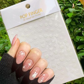 Glitter Heart Bows Nail Art Stickers Heart Bows Nail Decals Pink Silver Gold Black White Glitter Star Nail Art Design Bow Stickers Valentine's Day Nail Stickers for Women Girls DIY Acrylic Nails Decor