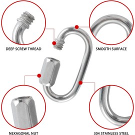 5/32" Quick Chain Link,10 Pack Stainless Steel Chain Quick Link,Small Locking Carabiner Threaded,Chain Connector,HOME MASTER HARDWARE