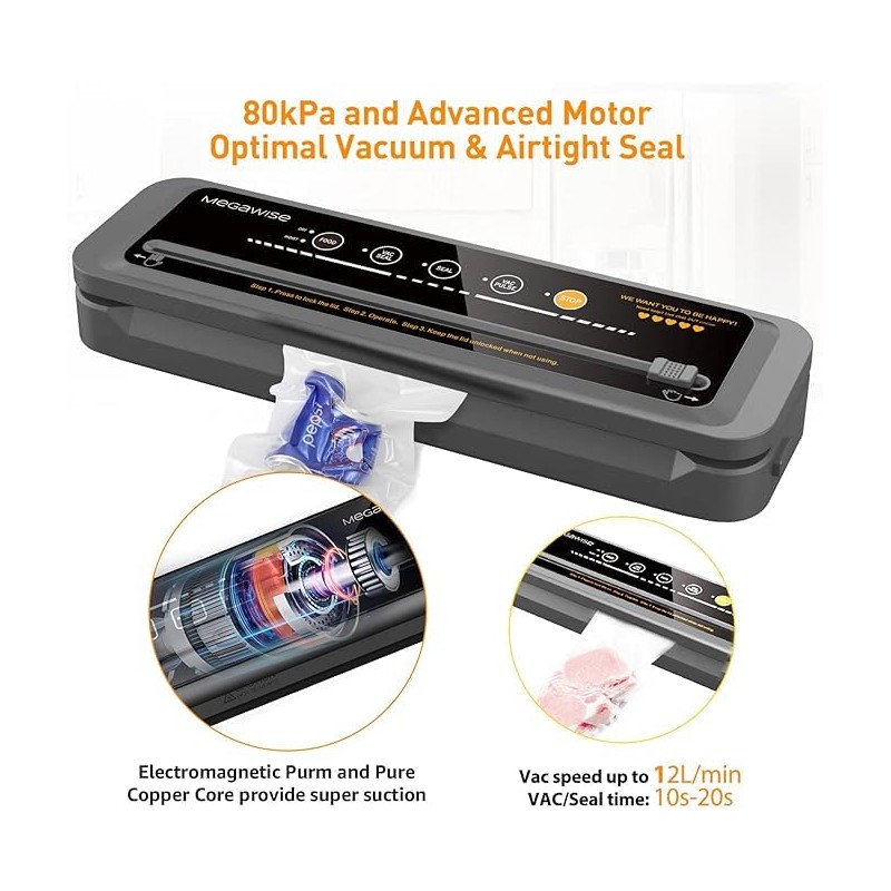 MegaWise Vacuum Sealer Machine | 2023 New Version| 80kPa Suction