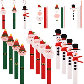 12 Sets Christmas Snowman Craft Felt Stick Ornament Kit Christmas Santa Elf Winter DIY Arts and Craft Kit Bulk for Holiday Simple Craft Home Activities