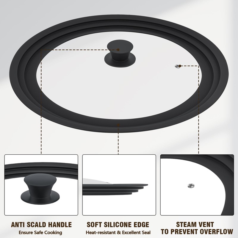 Extra Large Universal Lid Fits 13", 14", 15" Cookware -