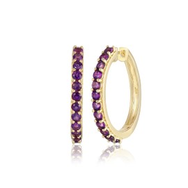 MORGAN & PAIGE Genuine Amethyst and Gold-Plated 925 Sterling Silver Hoop Earrings for Women - Amethyst Birthstone Jewelry - February Birthstone Earrings - Hypoallergenic Gold Amethyst Earrings