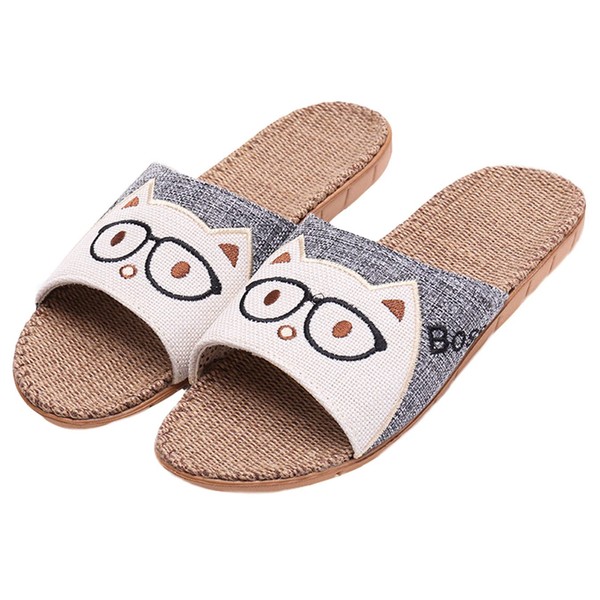 In Here Unisex Room Shoes, For Spring & Summer, Slippers, Indoor Shoes, Silent & Lightweight, Linen, Cute, Non-slip, For Guests and Children, Gifts - grey