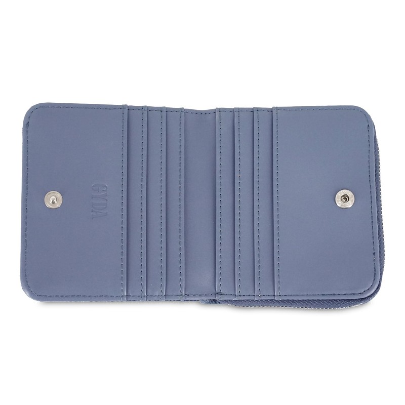 Jada GY-W291 Round Zipper Bifold Wallet with Rhinestone Logo, blue