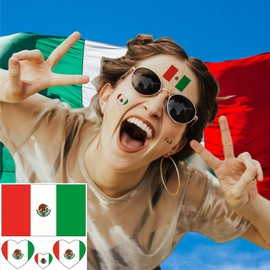 100pc Mexico Flag Tattoo Stickers, 25-Sheet Mexican MX National Flags Face Temporary Tattoo Adult, Patriotic Banderas De Mexico Flag Fake Tattoo for Men Women Kid Party Decoration
