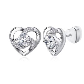 Women Earrings 925 Silver: Heart Earrings Ladies Pound Cubic Zirconia Simulated Diamond Shiny for Women Earrings 925S Cubic Zirconia Gifts for Girls Valentine's Day for Girlfriend Mother