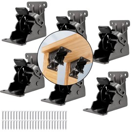 6 Pack 0-90 Degree Black Folding Table Legs Bracket, Self-Lock Hinge Hardware with Screws, Folding Locking Hinge for Table, Workbench, HINS0012