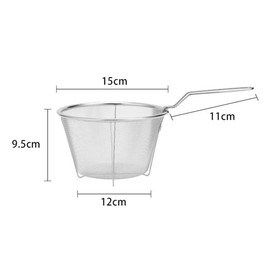 Angoily Stainless Steel Deep Fry Basket with Handle, Round Wire Fry Basket Deep Fryer Strainer for Frying (26X15X9. 5cm)