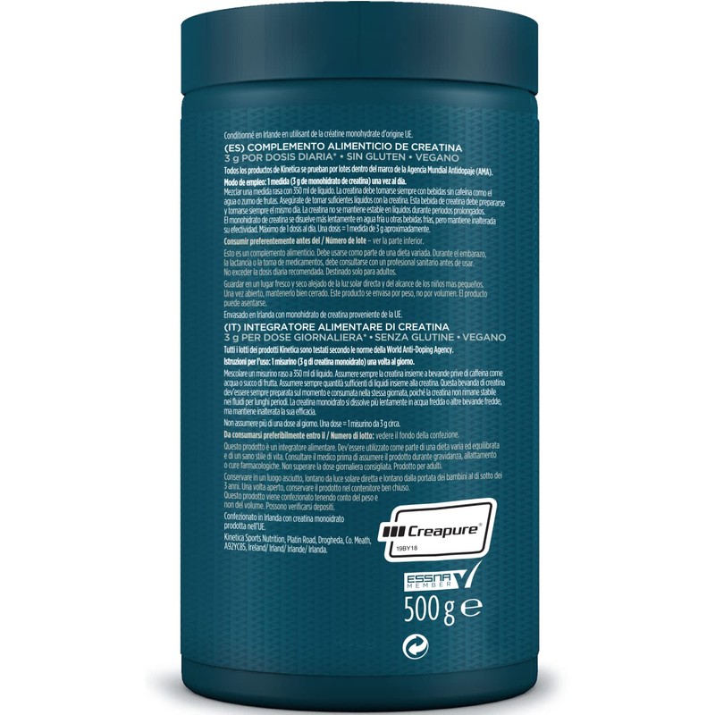 Kinetica 100% Creatine Monohydrate Powder, Gluten Free, Suitable for Vegans,