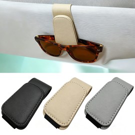 EldHus Sunglass Holder for Car Visor - 2 Pack Magnetic Car Glasses Holder Clip, Leather Eyeglass Holder for Car, Universal Vehicle Sunglasses Hanger Eyeglasses Mount, Beige