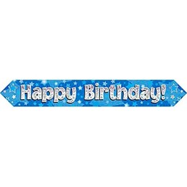 9ft Banner Happy Birthday Blue Foil Holographic Banner