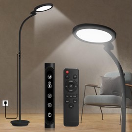 Sozapooty Light Therapy Lamp 10000 Lux UV-Free Sun Floor Lamp, 360° Gooseneck Happy Lamp with 5 Colors & 5 Brightness Levels & Remote Control + Touch Dual Control (Black)