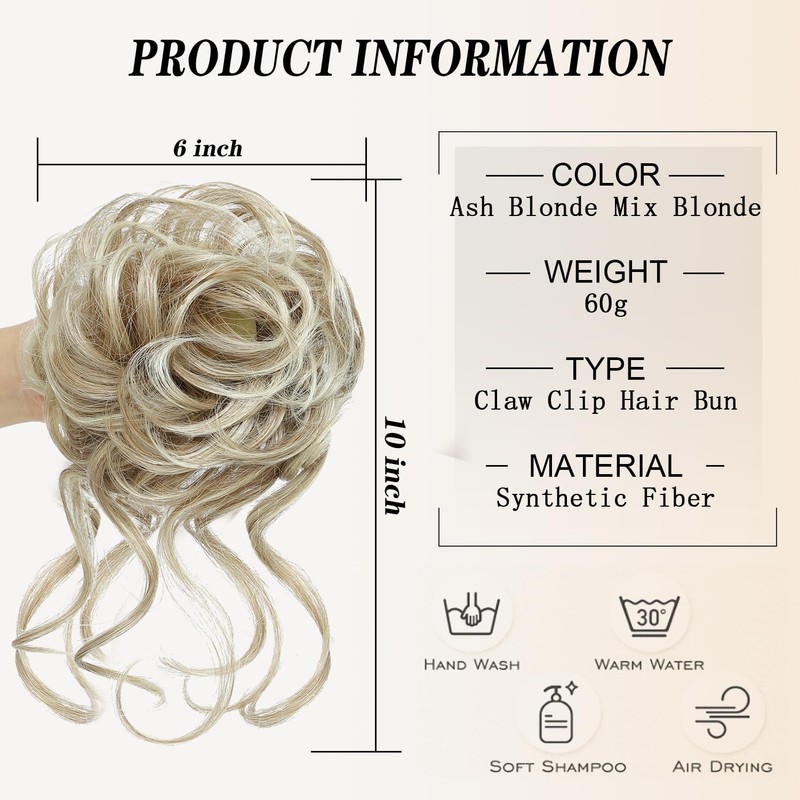 MSMUSAS Messy Bun Hair Piece Claw Clip Curly Wavy Hair