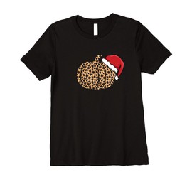 Womens Leopard Pattern Pumpkin Santa Hat Christmas Office Party Premium T-Shirt