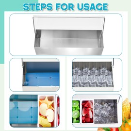 Mifoci Stainless Steel Condiment Dispenser with Lid and Bottom Ice Chilled Condiment Server with 3 Serving Tongs 3 Fruit Fork 3 Spoons 4 Ice Boxes for Bar and Party(5 Slot)