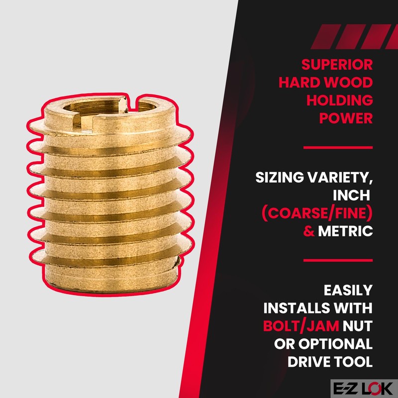 E-Z LOK 400-332 Threaded Insert, Brass, Knife Thread, 10-32 Internal