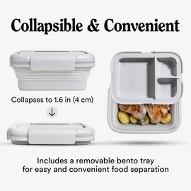 STOJO Collapsible Bento Box, Reusable, Leak-Proof, Microwave & Dishwasher Safe, Premium Lunch Container with Divider – Space-Saving, Transparent Design (Cashmere, 6-Cup/1.5L)