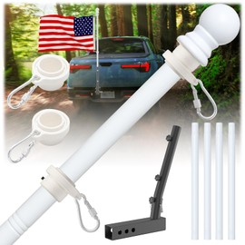 DIOVPLX Truck Flag Pole Kit with Trailer Hitch Flagpole Holder, Tangle Free White Flag Pole, Heavy Duty Stainless Steel Flagpole for Car, Pickup, Jeep, Vehicle, House, Porch, Yard, Parade, 5FT
