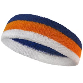 Couver Triple Color White Striped Sport Head Sweatband (1 Piece) - Blue/Light Orange/White